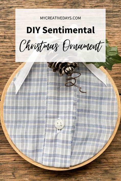 Making Keepsake Ornaments With Clothing, Clothing Keepsake Ornament, Shirt Keepsake Ornament, Old Shirt Christmas Ornament, Diy Keepsakes For Lost Loved Ones, Keepsake Shirt Ornaments, Tshirt Memory Ornament, Dads Clothes Keepsake Ideas, T Shirt Ornaments