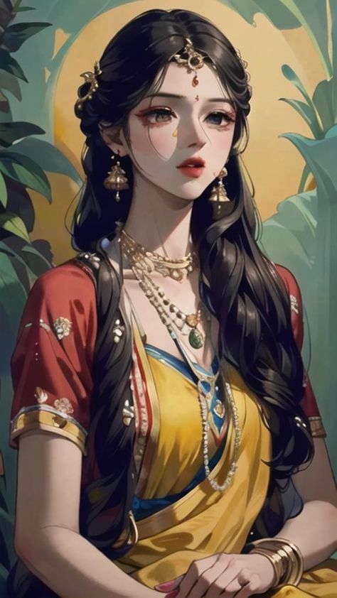 Indian Anime Characters, Indian Princess Aesthetic, Indian Princess Art, Saree Anime, Indian Character Design, Sassy Aesthetic, Indian Anime, Sanatan Dharam, College Fest