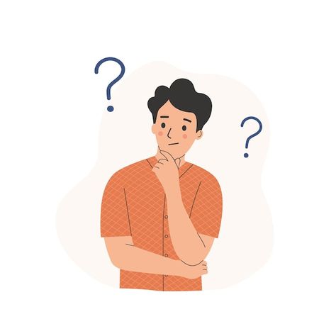 Vector young man with question mark in t... | Premium Vector #Freepik #vector #boy-thinking #character-thinking #man-illustration #thinking-cartoon Thinking Cartoon Character, Illustration Character Design Vector, Man Thinking Drawing, Someone Thinking Drawing, People Thinking Illustration, Man Thinking Illustration, Design Thinking Illustration, Thinking Doodle, Man Illustration Character