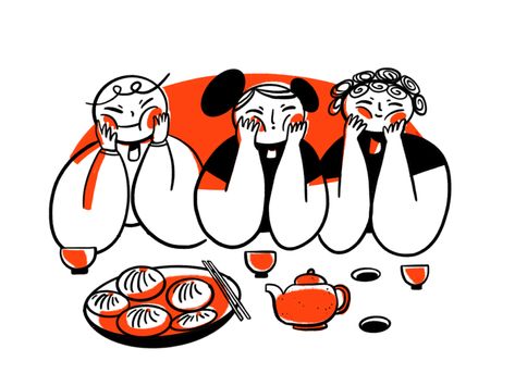 Chinese Food Party Illustration Design by Pimwipha Ch. Chinese Restaurant Illustration, Chinese Illustration Design, Modern Chinese Graphic Design, Chinese Food Drawing, Chinese Food Party, Chinese Illustration Art, Party Illustration Design, Chinese Food Art, Chinese Food Illustration