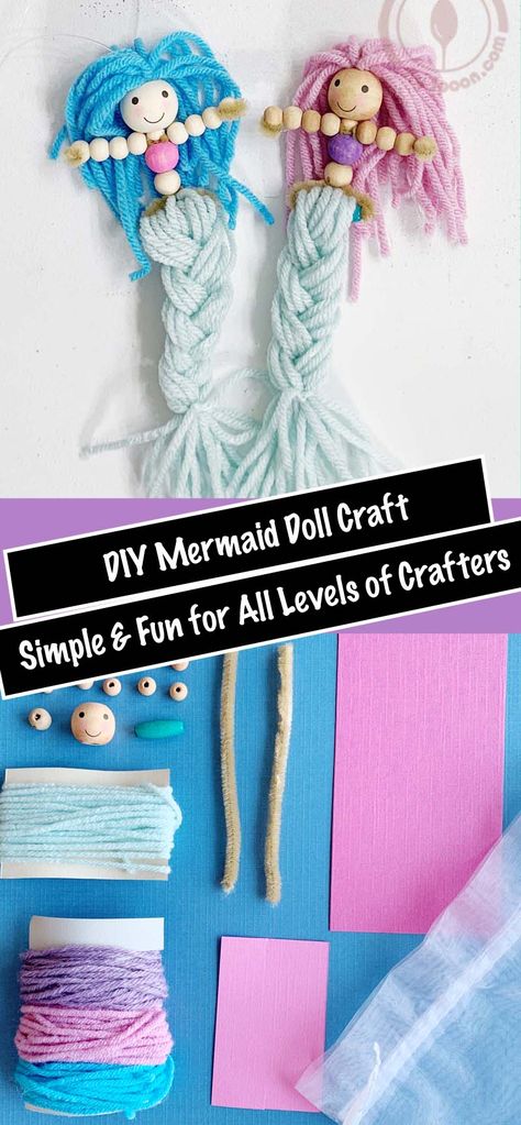 Easy Mermaid Doll Craft Activity - Perfect for all Ages - Create magical mermaid dolls with this fun and easy DIY craft! Perfect for kids and adults alike. Use simple materials and step-by-step instructions to make adorable mermaid dolls that will captivate imaginations. #DIYmermaidDolls #CraftingWithKids #MagicalCrafts #EasyCrafts #MermaidCraft #mermaidactivity #CreativeFun #CraftingInspiration #CraftyIdeas #MermaidDIY #CraftsForAllAges #Mermaidcraftkit #mermaidpartyidea #mermaidpartyfavor Mermaid Yarn Doll Diy, Mermaid Yarn Doll, Mermaid Diy Birthday Party, Princess Diy Crafts, Mermaid Birthday Crafts, Diy Mermaid Accessories, Simple Crafts For Adults Diy, Mermaid Wands Diy, Pirates And Mermaids Crafts