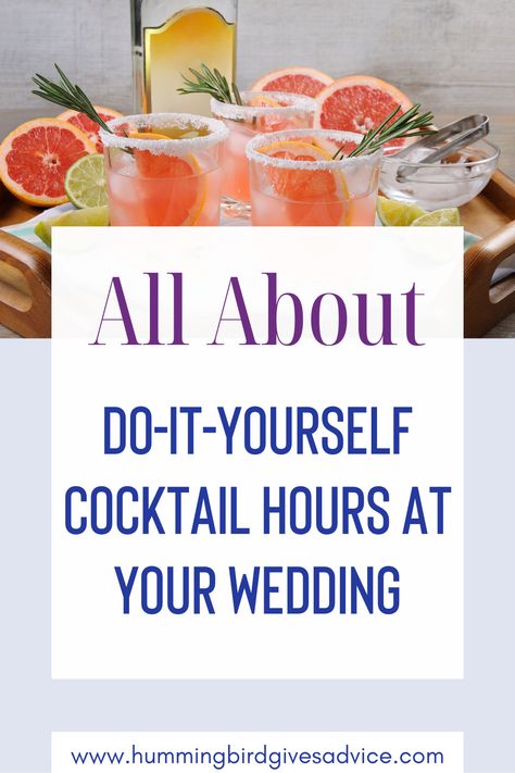 If you plan it out properly, you can totally save money on your wedding with a DIY cocktail hour. As long as your venue allows it, planning out a simple cocktail hour menu, easy drinks, and ways to put it all together can add more into your wedding budget. With a little help from others, a DIY cocktail hour is absolutely doable and this guide will help show you how. // cocktail hour // wedding cocktails // easy wedding appetizers // diy wedding cocktail hour // do it yourself wedding // save Wedding Cocktail Hour Food Budget, Cocktail Hour Before Ceremony, Cocktail Hour Style Wedding, Cocktail Hour Display, Cocktail Hour Alternatives, Batch Wedding Cocktails, Inexpensive Cocktail Hour Food, Diy Cocktail Hour Food, Food For Cocktail Hour Wedding Reception