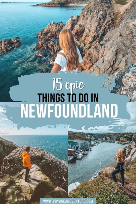 15 Most Epic Things to do in Newfoundland. Planning a trip to Newfoundland? Full of rugged natural beauty and charming rural fishing towns, this is sure to be a trip you never forget. While there are thousands of awesome things you could do in Newfoundland, we’ve narrowed the list down to our favorite 15 so that you can be able to fit all of these into a 1 week trip out East. | What to do in Newfoundland | Canada Road Trip | Newfoundland Itinerary | Canada Itinerary | Newfoundland Travel Itinerary, Bell Island Newfoundland, Newfoundland Road Trip, East Coast Canada Road Trip, Gander Newfoundland, Newfoundland Icebergs, Eastern Canada Road Trip, Canada Itinerary, Canadian Travel Destinations