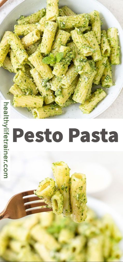 Chicken And Pesto Pasta Recipes, Pesto Rigatoni Recipes, Pest Pasta Recipes, Easy Pasta Recipes Pesto, Rigatoni Pesto Pasta, Butter Pesto Pasta, Easy Pesto Recipe Pasta, Pesto Side Dish Recipe, Quick Pesto Pasta