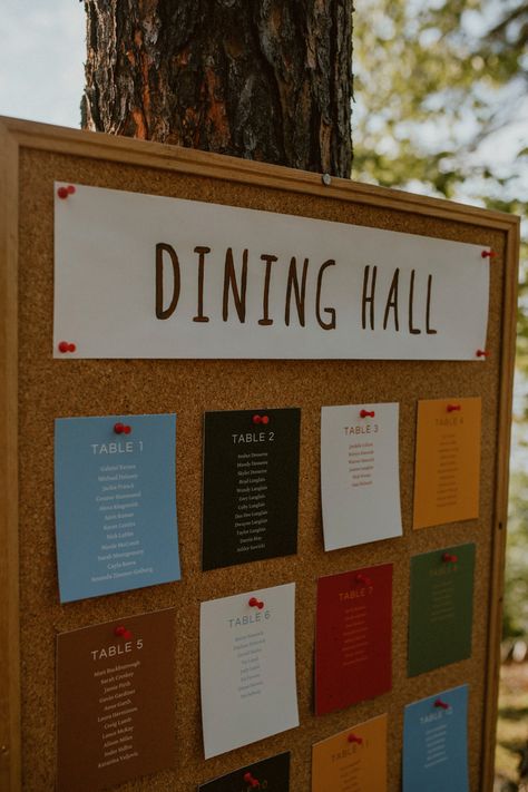 Adorably Elegant Camp Wedding | Junebug Weddings Camping Wedding Theme, Camp Themed Wedding, Getaway Wedding, Summer Camp Themes, Campground Wedding, Unique Seating, Summer Camp Wedding, Camp Wedding, 2022 Wedding