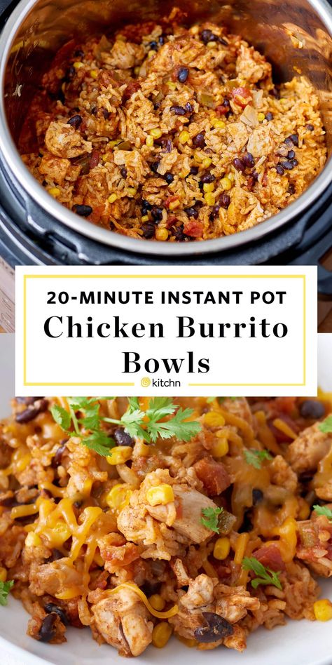 Instant Pot Chicken Burrito Bowls Pressure Cooking Recipe Chicken And Rice Burrito, Rice Burrito, Ideas Para La Cena, Mexikansk Mat, Weeknight Chicken, Burrito Bowls Recipe, Pressure Cooking Recipes, Chicken Burrito, Chicken Burrito Bowl