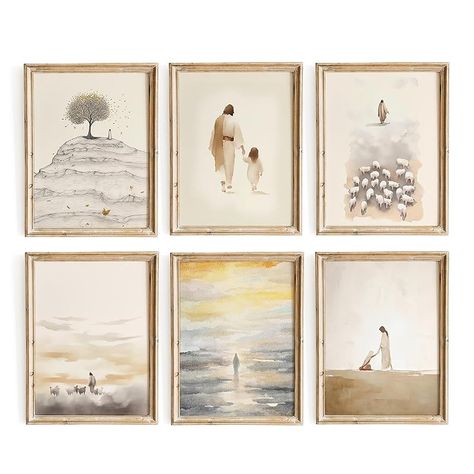 Amazon.com: ESSEN Life Christian Wall Art Set of 6, Jesus Wall Decor, Bible Stories Scripture Wall Art, Christian Wall Decor, Sunday School Decorations for Classroom, Christian Gifts for Women (8"x10" UNFRAMED) : Handmade Products Hallway Wall Art, Sunday School Decorations, Scripture Decor, God Bible, Canvas Art Projects, Religious Artwork, Wall Art Christian, Religious Wall Decor, Lds Art