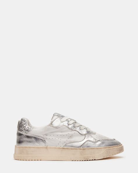 MEDAL Silver Low-Top Lace-Up Sneaker | Women's Sneakers – Steve Madden Going Out Sneakers, Dressy Sneakers, Sneakers Steve Madden, Flatform Sneakers, Steve Madden Sneakers, Steve Madden Store, Metallic Sneakers, Silver Sneakers, Fall Inspo