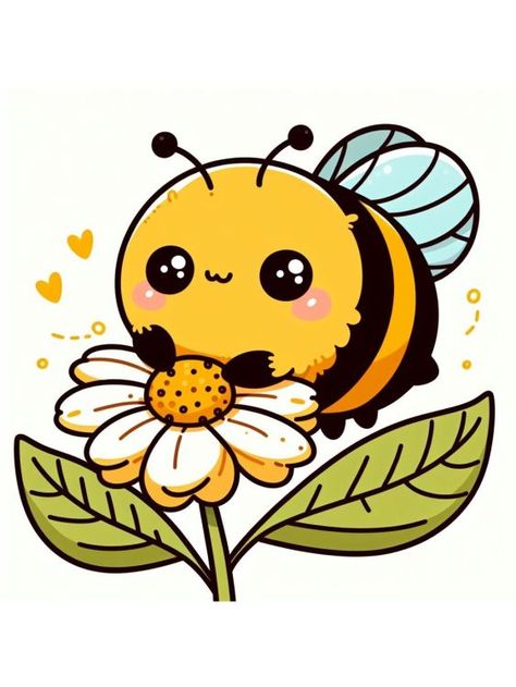 Cute Bee Hive Drawing, Flowers And Bees Drawing, Kawaii Bumble Bee, How To Draw A Bee Hive, How To Draw A Bumble Bee, Bee Drawing Cute, Cartoon Bee Drawing, Easy Bumble Bee Drawing, Bee Drawing Ideas