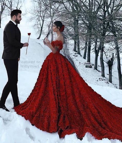 Beautiful Pre Wedding photo shoot | Romantic couple photoshoot ideas | Bride to be in a stunning Red Ball Gown | Pre Wedding Photoshoot inspiration for Indian Couples | White snow Background | Indian wedding Photography | Indian couples | Proposal goals | Proposal ideas | Credits: Said Mohmad | Featured on WittyVows | Photography Indian, Indian Couple, Wedding Dresses Indian, Red Wedding Dress, Gothic Wedding Dress, Dark Wedding, Red Wedding Dresses, Gowns For Girls, Couple Photoshoot