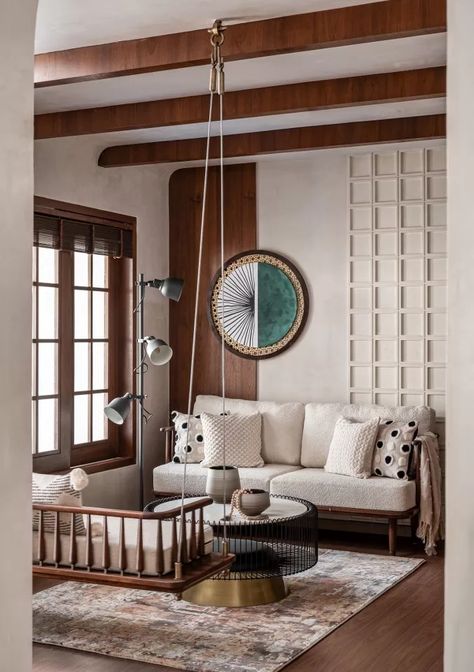 Amoda Embraces Japandi And Wabi Sabi With A Touch Of Indian Interiors | The Canvas Project Earthy Theme Living Room, Architectural Digest London, Indian Living Room Designs Small Spaces, Small Living Room Ideas Indian, Earthy Furniture, Small Drawing Room, Boho Bedroom Curtain Ideas, Plot Design, Living Room India