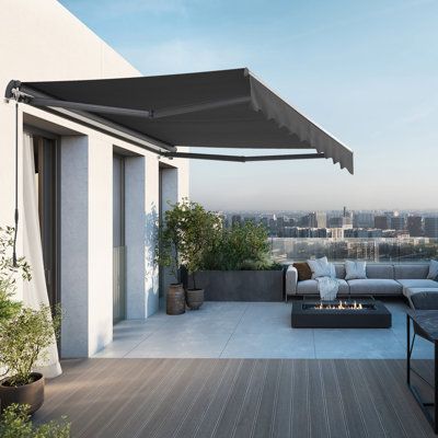 Our Patio Awnings, a solution for sun protection and heat reduction in your outdoor space. The adjustable angle feature allows for easy adjustment from 45 to 90 degrees.Constructed with polyester fibre fabric featuring a waterproof coating, these awnings offer durability and weather resistance. The heavy-duty aluminum frame ensures robust support, rust resistance, and longevity, it can be easily mounted onto various surfaces such as concrete, solid brick, or wooden walls. | Canopee 13'×10' Retra Outdoor Awning Ideas Patio Shade, Awning Ideas Patio, Patio Awnings, Retractable Shade, Outdoor Awnings, Solid Brick, Garden Canopy, Gazebo Pergola, Window Awnings