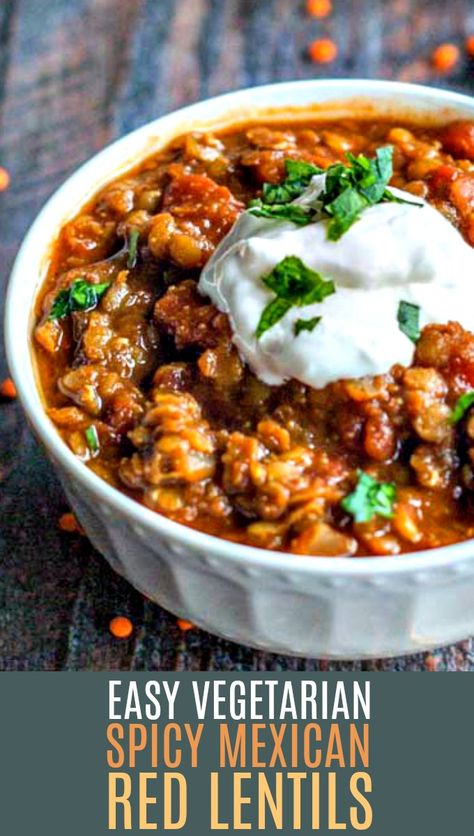 Mexican Beans Vegetarian, Lentil Chilli Recipes, Dinner Ideas Lentils, Flavorful Lentil Recipes, Cozy Recipes Vegetarian, Red Lentil And Quinoa Recipes, Spicy Lentil Recipes, Chickpeas Dinner Recipe, Lentil Recipes Italian