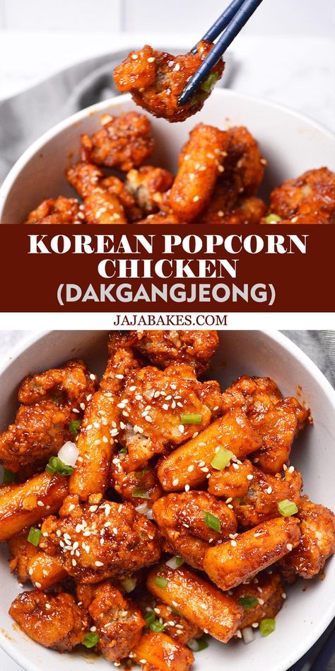 Korean Cuisine, Japanese Popcorn Chicken, Korean Chicken Sweet And Spicy, Chinese Popcorn Chicken, Korean Fried Chicken Street Food, Korean Glazed Chicken, Korean Chicken Popcorn, Korean Crunchy Chicken, Asian Popcorn Chicken