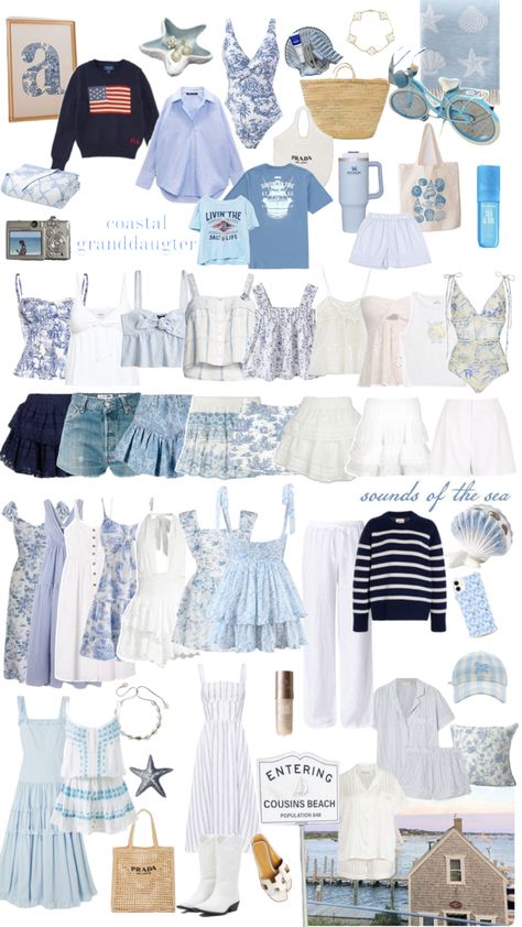 Clothes, Collage, Blue Summer Aesthetic, Shuffle Collage, Aesthetic Sea, Coastal Granddaughter, Sea Ocean, Summer Aesthetic, Blue