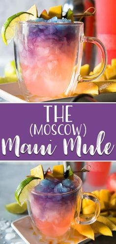 The Maui Moscow Mule puts a tropical twist on the classic cocktail! Trade out vodka for something a little more pink & your drink will be as gorg as a Hawaiian sunset! Maui Mule Recipe, Vodka Cranberry Pineapple Drinks, Gatorade Alcohol Drinks, Cute Vodka Cocktails, Easy Mixed Drinks Alcohol Cheap, Alcoholic Drink Gift Ideas, Uv Grape Vodka Recipes, Lover Themed Cocktail, Bloodymary Cocktail Toppings