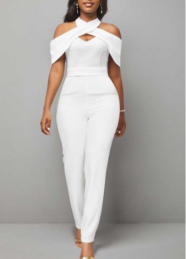 White Jump Suites Outfit, Manche, White Jumpsuit Outfit Classy Party, All White Attire Party Outfit, Jumpsuit Romper Outfit, Wedding Party Outfits Guest Casual, Women All White Outfit, White Jumpsuit Outfit Classy, White Engagement Outfit