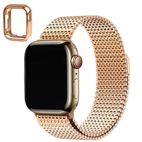 PRICES MAY VARY. ✅[MAGNETIC CLASP STRAP:] The Wristitani Apple Watch band features a secure magnetic clasp for easy on and off. The strap is infinitely flexible and can be adjusted to your desired length, with strong magnetic force to hold the watch in place during activity. Use it with our TPU case for extra protection. ✅[METAL TEXTURE:] Our watch strap is crafted from 630 carbon stainless steel, known for its exceptional strength and durability compared to traditional 304 stainless steel. It b Apple Watch Phone, Apple Watch Stainless Steel, Gold Apple Watch, Black Apple, 38mm Apple Watch Band, Metal Texture, Pandora Bracelet, Stainless Steel Band, Apple Watch Band