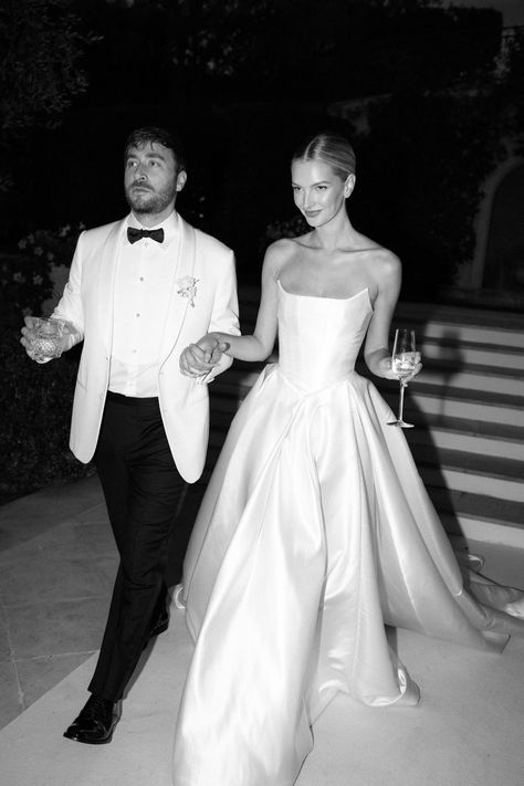 This model chose a Galia Lahav wedding dress to say "I do" under 15,000 white lilies in the South of France. | Vogue France Drop Waist Gown, Drop Waist Wedding Dress, European Wedding Dresses, Galia Lahav Wedding Dress, Celebrity Wedding Photos, Old Hollywood Wedding, Big Wedding Dresses, Iconic Weddings, Young Bride