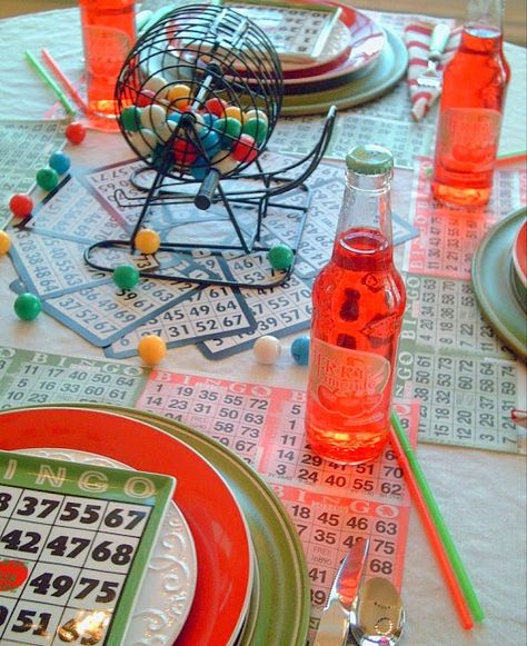 Candlelight Supper: Bingo Night Tablescape Bingo Night Aesthetic, Bingo Night Decorations, Bingo Party Food, Bingo Themed Party Ideas, Bingo Party Decorations Ideas, Bingo Night Ideas, Bingo Birthday Party Theme, Bingo Party Ideas, Bingo Aesthetic