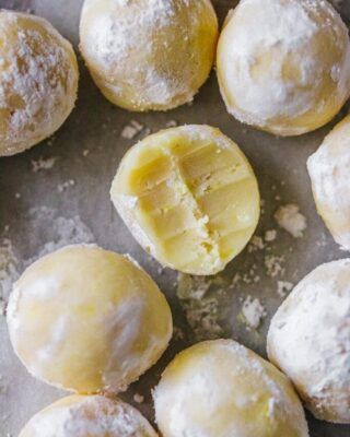 Lemon Truffles | recipe from Pretty. Simple. Sweet. Lemon Truffle Recipe, Lemon Ball, Lemon Truffles, Citrus Desserts, White Chocolate Truffles, Truffle Recipe, Meyer Lemon, Chocolate Shop, Cookie Exchange