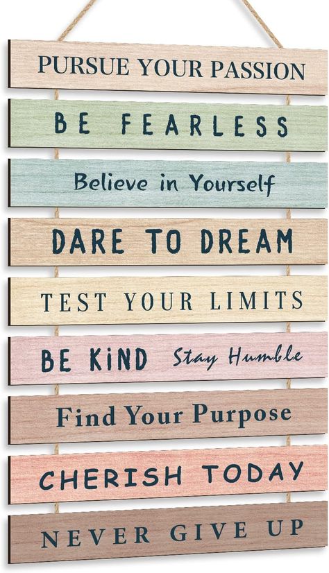 Amazon.com : HLNIUC Motivational Wall Art,Positive Inspirational Quotes Hanging Wooden Sign, Set of 9 (1.5"x12") Inspirational Wall Art For Office,Classroom Decor(Morden Style) : Home & Kitchen Hanging Quotes, Wall Phrases, Motivational Decor, Wall Art Motivational, Quotes Wall Art, Inspirational Quotes Wall Art, Wall Art Wood, Family Wall Art, Positive Phrases