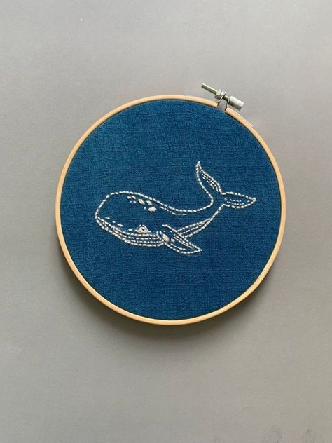 Haft Vintage, Whale Embroidery, Whale Blue, Etsy Embroidery, Embroidery Designs Baby, Pola Sulam, Embroidery On Clothes, Learn Embroidery, Cute Embroidery