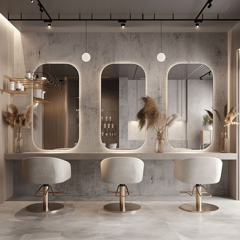 NEO BEAUTY SALON, BUCHAREST :: Behance Paris Salon Decor, Hair Salon In House Ideas, Chandelier Salon Decor, Make Up Studio Ideas Salons Beauty Room, Modern Salon Ideas Interior Design, Interior Design For Salon, Hair Salon Minimalist, Concrete Salon Design, Beauty Salon Architecture