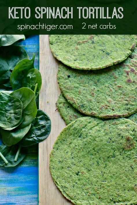 Delicious Spinach Grain Free Tortilla, keto friendly at 3 net carbs. Made with almond flour, coconut flour, egg and fresh spinach. PLIABLE. Use tortilla press and griddle and make your own low carb, keto, Gluten Free tortillas at home. #paleotortillas #glutenfreetortillas #ketotortilla #spinachtiger via @angelaroberts Spinach Tortillas, Keto Spinach, Desayuno Keto, Dinner Recipes Healthy Low Carb, Spinach Tortilla, Keto Tortillas, Tortilla Press, Low Carb Low Fat Recipes, Boiled Egg Diet Plan