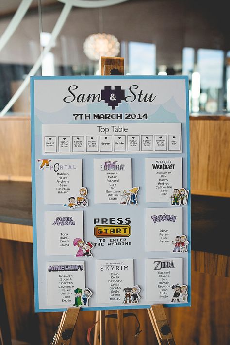 Colourful Geeky Gamer Wedding: Sam & Stu · Rock n Roll Bride Lime Green Wedding Theme, Green Wedding Theme, Gamer Wedding, Geeky Wedding, Nerdy Wedding, Wedding Table Names, Photos Booth, Event Planning Tips, Dream Destination Wedding