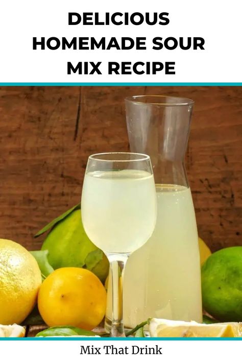 Discover the secret to crafting your very own sour mix at home and say goodbye to store-bought versions! Combine the zesty flavors of freshly squeezed lemon and lime juice with a touch of sweetness from sugar and water. Embrace the deliciousness of homemade cocktails with this simple recipe. Sour Mix Recipe, Homemade Sour Mix, Cocktail Party Drinks, Amaretto Sour, Drink Syrups, Homemade Cocktails, Make Simple Syrup, Squeezed Lemon, Sour Mix