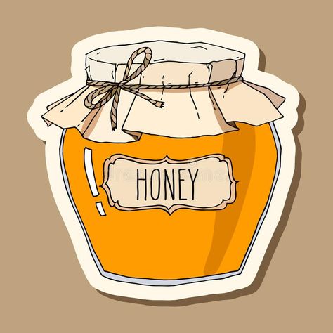 Honey Jar Art, Honey Art Drawings, Jar Of Honey Drawing, Cute Honey Jar Drawing, Honey Jar Illustration, Retro Brown Background, Honey Jar Drawing, Honey Jar Tattoo, Cute Honey Jar