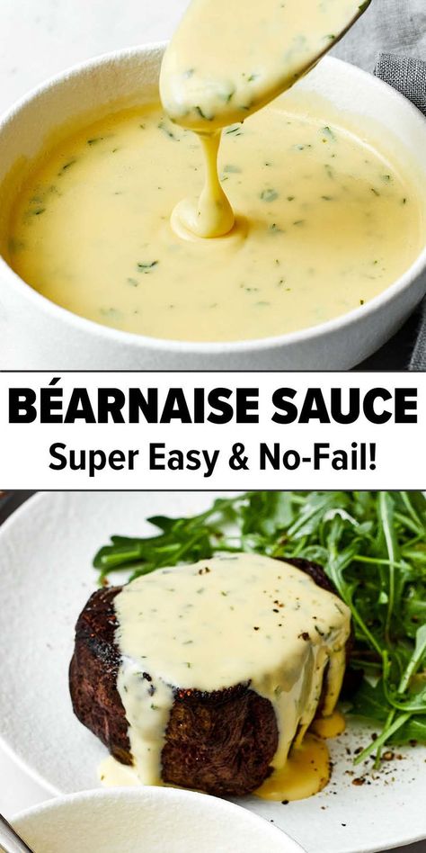 Easy Bearnaise Sauce Recipe For Steak Bearnaise Sauce Recipe, Bernaise Sauce, Recipe For Steak, Steak Sauce Recipes, Bearnaise Sauce, Homemade Sauce Recipes, Dipping Sauces Recipes, Sauce Hollandaise, Marinade Sauce