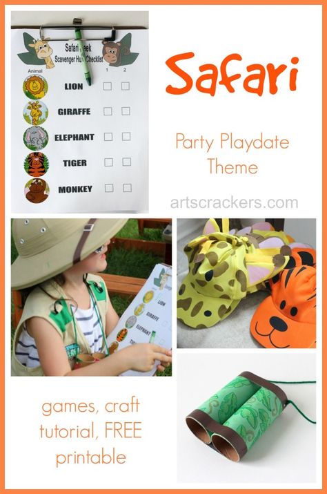 Safari Party Playdate Theme plus Games, Tutorial, and FREE Printable Animal Party Games, Safari Crafts, Safari Game, Party Games For Kids, Jungle Thema, Lion King Party, Jungle Theme Parties, Lion King Birthday, Birthday Party Games For Kids