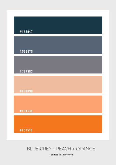 Dark Blue, Peach and Orange Color Scheme – Color Palette #56 Blue Grey Orange Living Room, Blue Grey Orange Color Scheme, Orange Blue Grey Color Palette, Orange Grey Colour Palette, Grey And Orange Color Palette, Orange And Grey Color Palette, Orange Grey Color Palette, Blue Orange Color Scheme, Blue Orange Color Palette