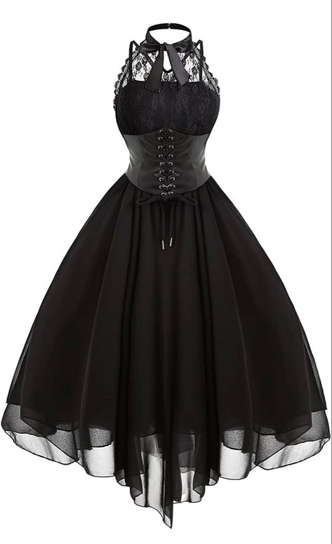 Witchy black summer dress #gothwitch #summerdress #witchydress #witchythings #witchyvibes #darkwitch #blackdress #sleeveless Corset Cosplay, Gothic Corset Dresses, Black Sleeveless Midi Dress, Dress With Corset, Steampunk Dress, Gothic Clothes, Gothic Corset, Standard Dress, Gothic Steampunk