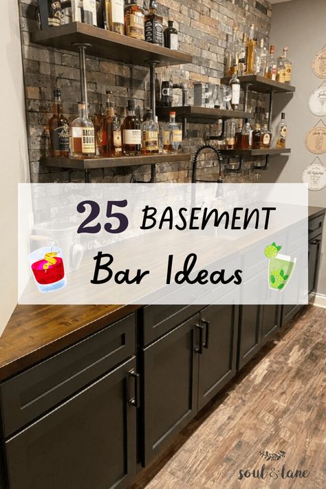 Finished Basement Bars, Wet Bar Basement, Bar Lounge Room, Rustic Basement Bar, Basement Bar Design, Basement Bar Ideas, Home Bar Areas, Home Wet Bar, Rustic Basement