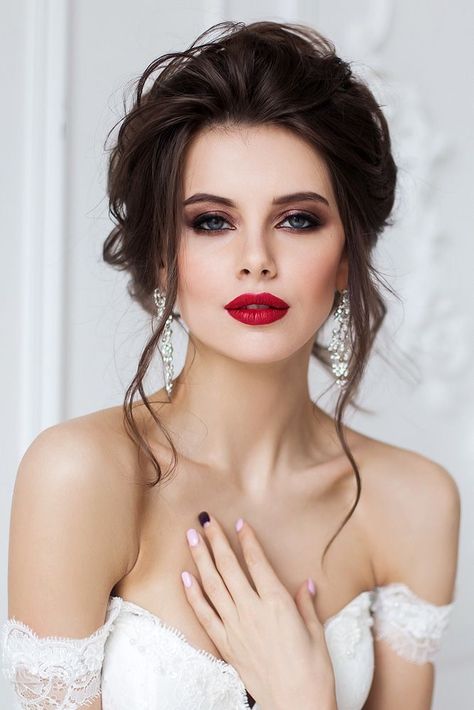 Wedding Hairstyles And Makeup, Bridal Makeup Red Lips, Amazing Wedding Makeup, Wedding Eyes, Gorgeous Wedding Makeup, Wedding Eye Makeup, Dark Red Lips, Wedding Makeup For Brown Eyes, Best Wedding Makeup