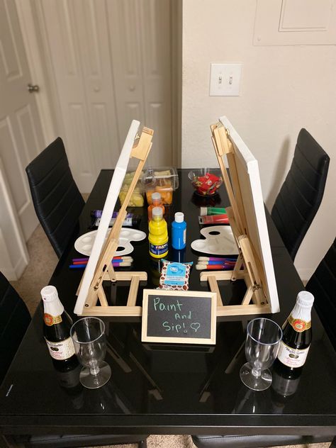 Date Ideas Night Time, Painting Date Ideas At Home, Paint And Sip Night At Home, Paint Dates Couple, Home Date Night Setup, Pumpkin Painting Date Night, Date Night At Home Set Up, At Home Date Set Up, Date Night Aesthetic At Home