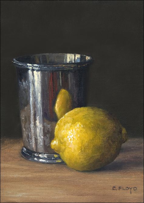 lemon and silver cup by Elizabeth Floyd Art, Paintings, Still Life Paintings, Life Paintings, Life Painting, Still Life Painting, Still Life, Lemon, Silver