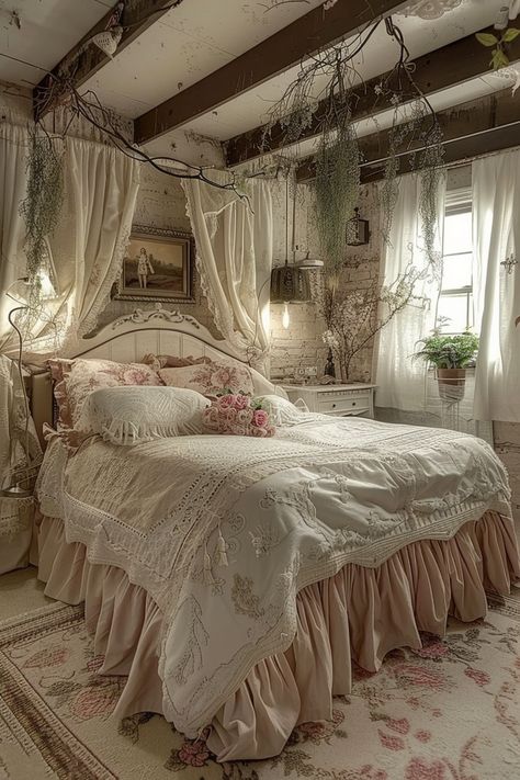 Shabby Chic Bedroom: Playful and Chic Decor - Quiet Minimal Cottage House Bedroom Ideas, Bed Rooms Ideas Vintage, Shabby Bedroom Ideas, Vintage Girls Room Ideas, Cute Vintage Bedroom Ideas, Vintage Princess Bedroom, Boho Decor Ideas For The Home, Vintage Elegant Bedroom, Vintage Style Bedroom Ideas