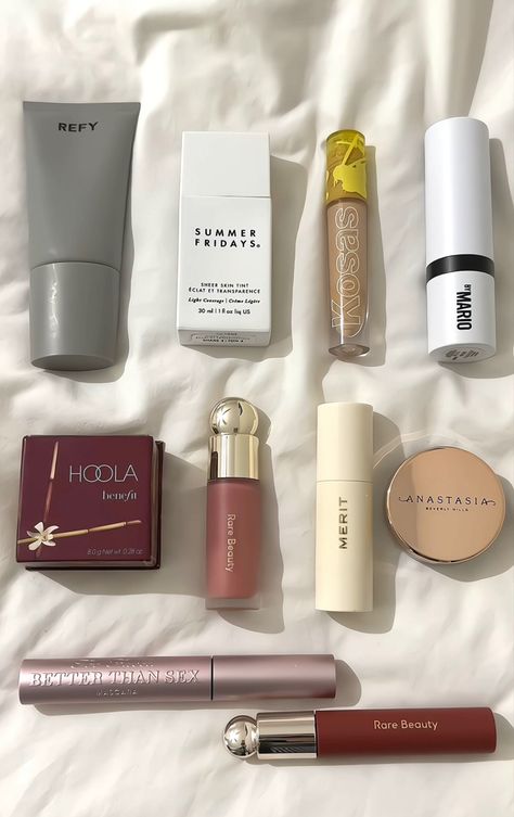 clean girl makeup, favorite makeup products Branded Makeup Products, Nice Makeup Products, Makeup Accessories Aesthetic, All I Need Makeup Products, Clean Make Up Products, Clean Girl Skincare Products, Natural Makeup Products Aesthetic, Clean Girl Aesthetic Makeup Products, Soft Makeup Products