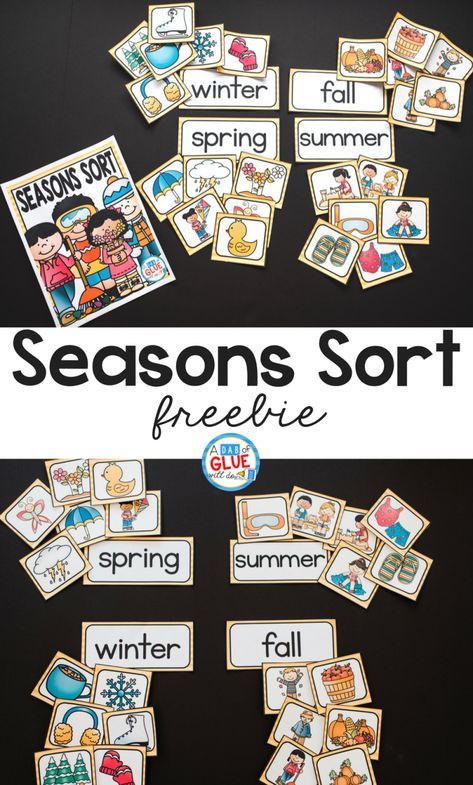 Your students will absolutely love this Seasons Sort printable! The perfect addition to your learning centers. #earlylearning #teachers #seasons Four Seasons Sorting Activity, Seasons Math Activities Preschool, Season Matching Activity, Weather Sorting Activity, Weather Circle Time Activities, Seasons Year 1, A Dab Of Glue Will Do Freebies, Seasons Sorting Activity Free Printable, Circle Time Printables Free