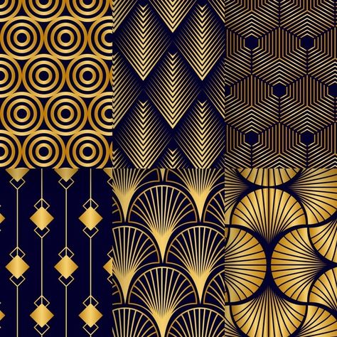 Collection of golden art deco patterns | Free Vector #Freepik #freevector #pattern #template #art #elegant Art Deco Shapes Patterns, Art Deco Prints Pattern, Deco Art Deco, Motif Art Deco 1920s, Color Palette Art Deco, Art Deco Designs, Elegance Moodboard, Art Neavue, Art Deco Moodboard