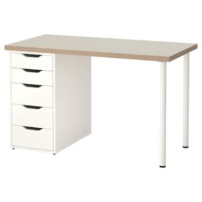 LINNMON / ALEX Table - white white stained oak effect, white - IKEA Linnmon Table Top, Ikea Linnmon, Alex Desk, Micke Desk, Alex Drawer, Ikea Alex, Modular Office, Ikea Desk, Matte Paint