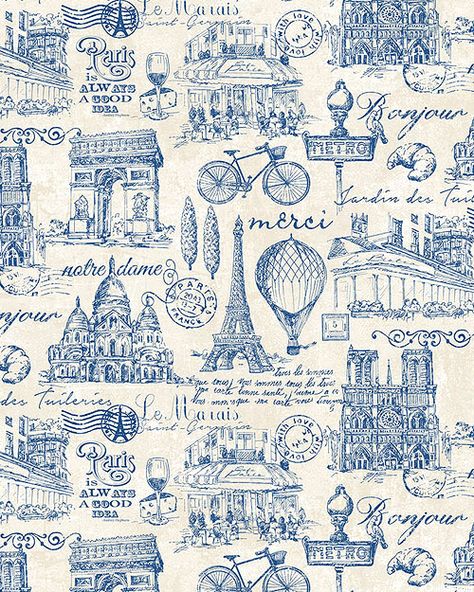 Croquis, Blue And White Art Aesthetic, Toile Pattern French, Blue French Aesthetic, French Blue Aesthetic, French Blue Wallpaper, French Background, French Collage, French Vacation