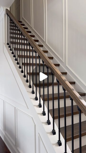 DAP Global Inc. | The perfect staircase makeover does exist 🙌 _ _ _ #DIYWithDAP #diyproject #homemakeover #homeimprovement #staircasedesign #interiormak... | Instagram Downstairs Remodel Ideas, Steps Remodel Stair Makeover, Panelling On Stairs Staircases, Wooden Stairs Renovation, Stairway Diy Makeover, Entryway And Stairs Ideas, Stairs Makeover Ideas Wood, Vintage Staircase Ideas, Stair Renovation Before And After