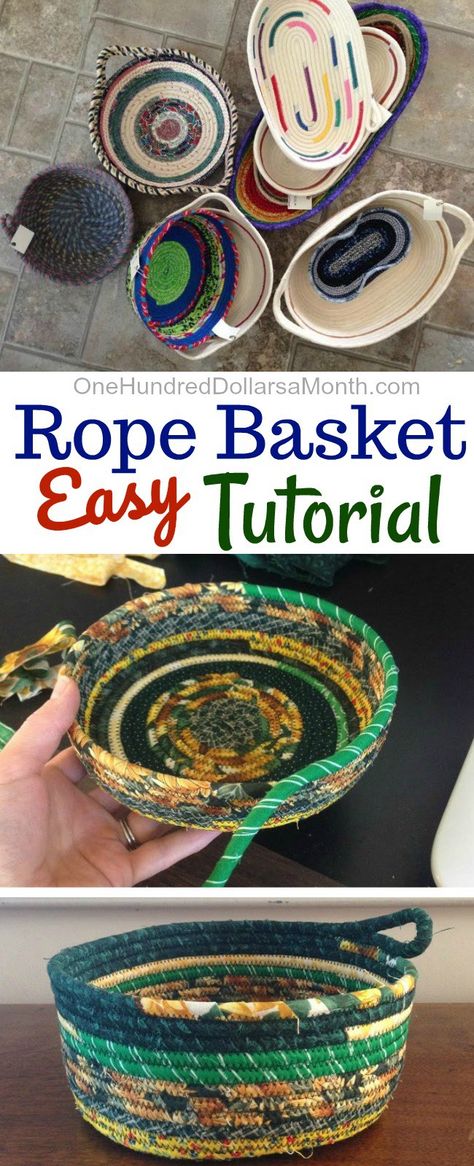 Today my friend Zoe is popping over to do a super fun guest post. Thanks for sharing your skills with us, Zoe! Hello to all my friends here in Mavis’s corner of the web! I’m excited to be sharing with you a tutorial on making rope bowls. I started doing these about 2 years ago … Rope Basket Tutorial, Fabric Basket Tutorial, Coiled Fabric Basket, Rope Projects, Coiled Baskets, Fabric Bowls, Beginner Sewing Projects Easy, Rope Crafts, Diy Basket