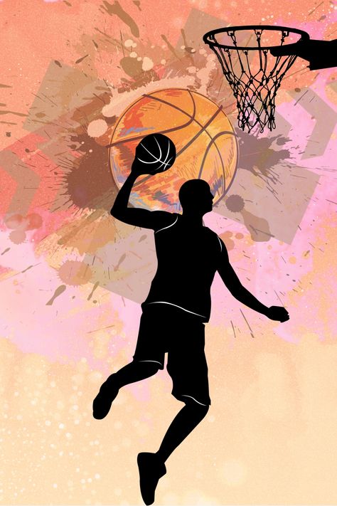 Sports Templates Backgrounds, Sport Drawing Illustration, Basketball Art Wallpaper, Sport Aesthetic Wallpaper, Poster Basket, Basketball Background Aesthetic, Nba Illustration, Main Basket, Sports Illustrations Art