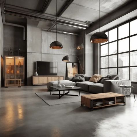 The Beauty of Industrial Interior Design: Why Imperfection is Perfection - axxla interior design Industrial Design Bedroom, Industrial House Interior, Industrial Interior Design Living Room, Concrete Living Room, Modern Industrial House, Industrial Style Interior Design, Concrete Interior Design, Modern Industrial Living Room, Industrial Decor Living Room